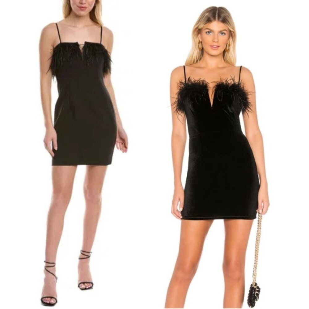 New! Aidan Mattox Black Mini Dress Bodycon Slip Feather 26756